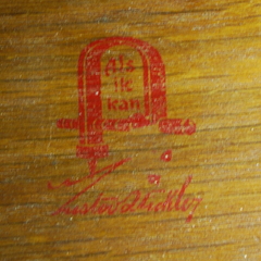 Gustav Stickley signature red decal in drawer. Circa 1905 - 1912.